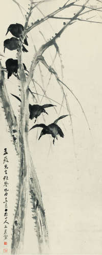 王震（1867～1938） 1909年作 花鸟 立轴 水墨纸本