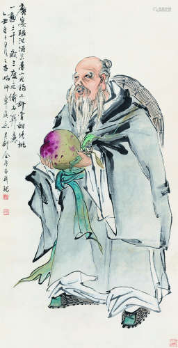 金寿石（1885～1928） 1925年作 南山仙翁 立轴 设色纸本