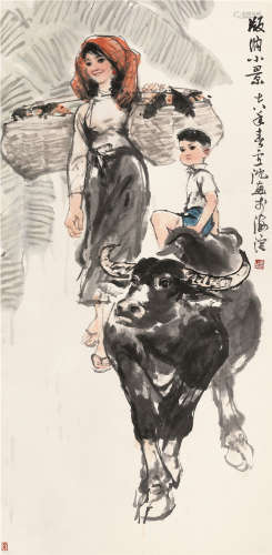 卢沉（1935～2000） 1978年作 版纳小景 立轴 设色纸本