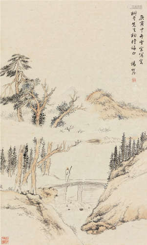 汤贻汾（1778～1853） 1830年作 策杖看山图 立轴 设色纸本