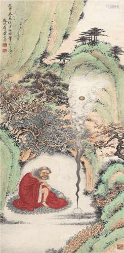 黄山寿（1855～1919） 1908年作 引丹图 立轴 设色纸本