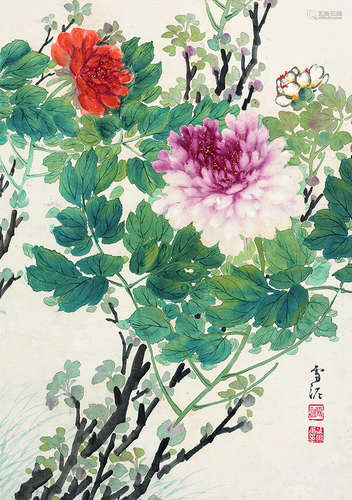 孙鸿（1888～1065） 牡丹 镜片 设色纸本