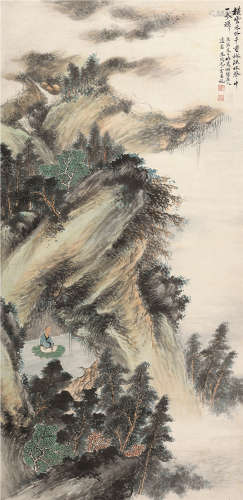 尤小云（1913～1964） 1950年作 参禅图 立轴 设色纸本