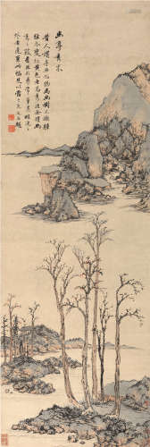 潘恭寿（1741～1794）  王文治（1730～1802） 幽亭秀木 镜片 设色纸本