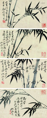 郑燮（1693～1765）(款） 墨竹 （四帧） 镜片 水墨纸本