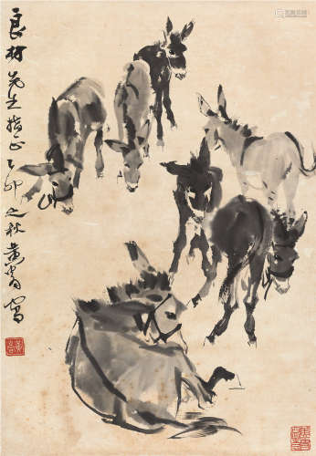 黄胄（1925～1997） 1975年作 群驴图 镜片 水墨纸本