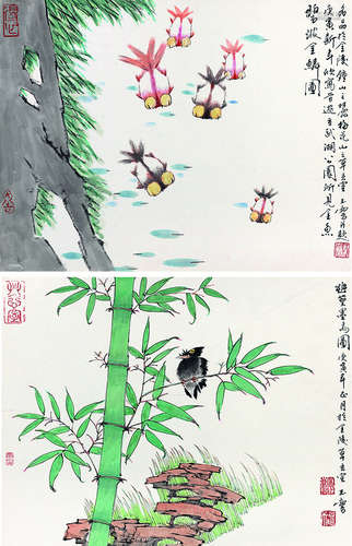 宋玉麟（b.1947） 2010年作 花鸟 （两帧） 镜心 设色卡纸