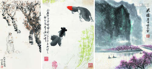 王明明（b.1952）  陈大章（1930～2015）  刘佩珩（b.1954） 杂画 （三帧） 镜片 镜框 设色纸本