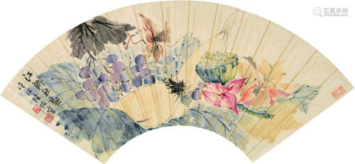 陆恢（1851～1920） 江乡秋熟 扇框 设色纸本