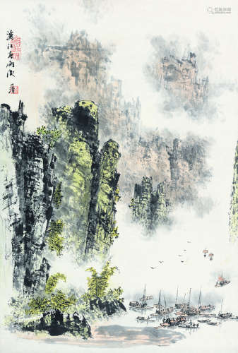 陶一清（1914～1986）  漓江春雨后 立轴 设色纸本