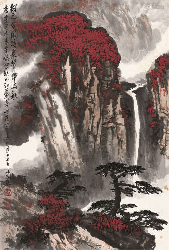 魏紫熙（1915～2002） 1982年作 秋山飞流 镜片 设色纸本