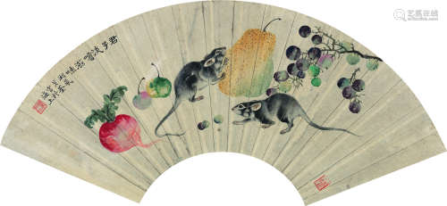 戈湘岚（1904～1964） 君子淡尝滋味 扇框 设色纸本