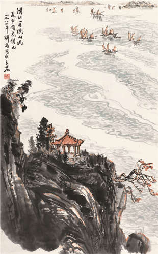 方济众（1923～1987） 1982年作 清江一曲绕山流 立轴 设色纸本