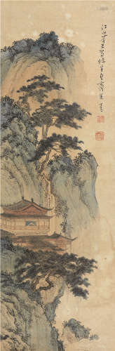 溥儒（1896～1963） 溪山楼阁 镜片 设色纸本