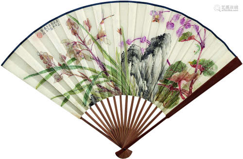 潘静淑（1892～1939） 1931年作 花卉草虫 成扇 设色纸本