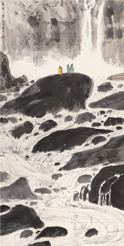 亚明（1924～2002） 虎溪三笑 立轴 设色纸本