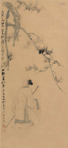 张大千（1899～1983） 1957年作 虬松高仕 镜片 设色纸本