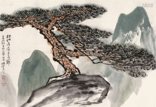 何海霞（1908～1999） 1979年作 劲松磊落多奇节 横披 设色纸本