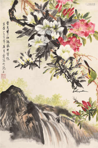 吴青霞（1910～2008） 1977年作 花鸟 立轴 设色纸本