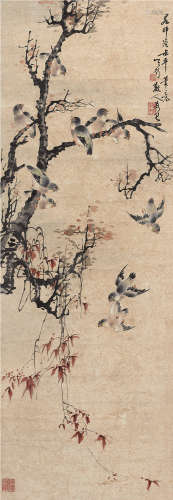 马万里（1904～1979） 秋树集禽图 立轴 设色纸本