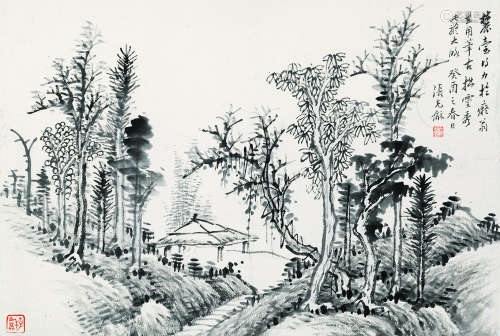 张石园（1898～1959） 1933年作 山水 镜框 水墨纸本