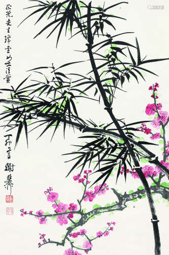 谢稚柳（1910～1997） 1987年作 梅竹双清 立轴 设色纸本