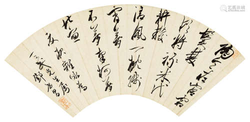 邓世昌（清1849～1894） 草书七言诗 扇片 水墨纸本