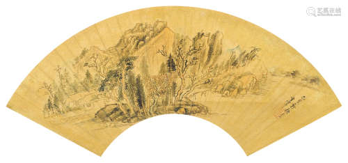 董其昌（1555～1636） 山水 扇片 设色金笺
