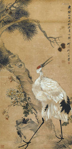 何煜（1852～1928） 松鹤延年 镜片 设色纸本