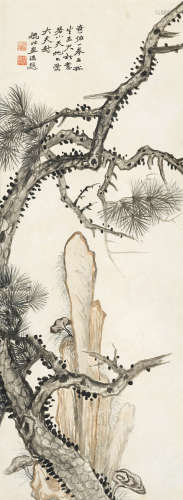 赵之谦（1829～1884） 松石图 立轴 设色纸本