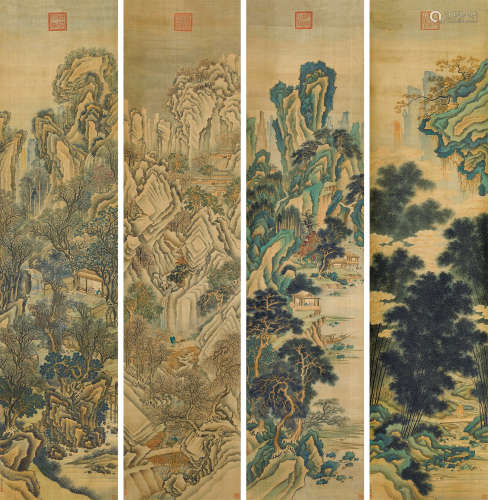 钱维城（1720～1772） 四景山水 立轴 设色绢本