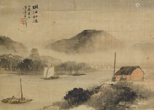 吴石僊（1845～1916） 烟江初晓 立轴 设色绢本