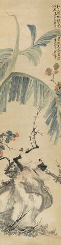 王礼（1813～1879） 双鸽芭蕉 屏轴 设色纸本