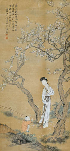 潘振镛（1852～1921） 游园清扫 镜片 设色纸本