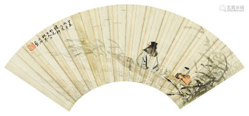 苏六朋（1791～1862） 泛舟图 扇片 设色纸本