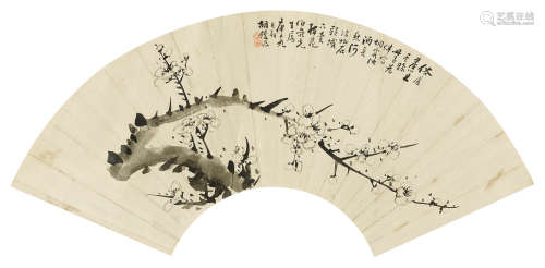 胡鑺（1840～1910） 墨梅 扇面 水墨纸本