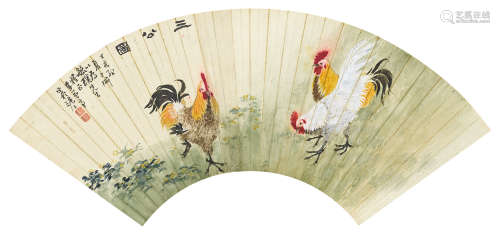 李益亭（1880～1956） 三公图 扇面 设色纸本