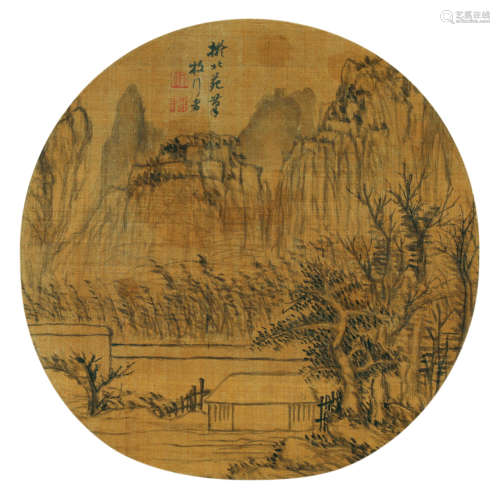 罗牧（1622～1705） 仿古山水 镜片 水墨绢本