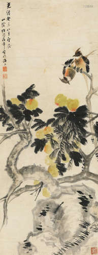 任颐（清1840～1896） 花鸟 立轴 设色纸本