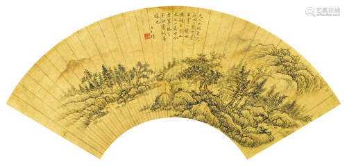 王仁堪（1848～1893） 山水 扇片 设色金笺