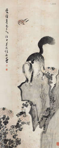 莲溪（1816～1884） 耄耋 立轴 设色纸本