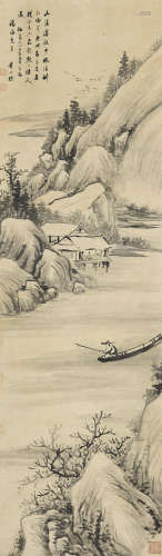 査士标（1615～1698） 山溪浮艇 立轴 水墨纸本