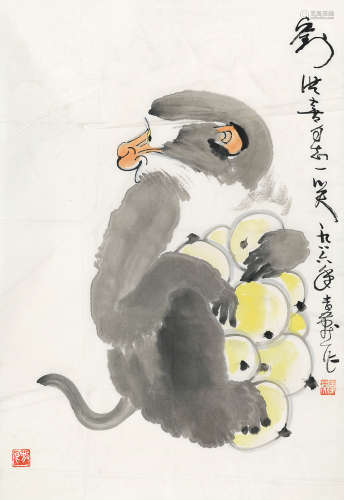 李燕 1986年作 猴 软片 设色纸本