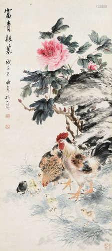 孔小瑜（1899～1984） 富贵根基 镜片 设色纸本
