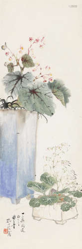 孔小瑜（1899～1984） 双艳雅趣 镜片 设色纸本
