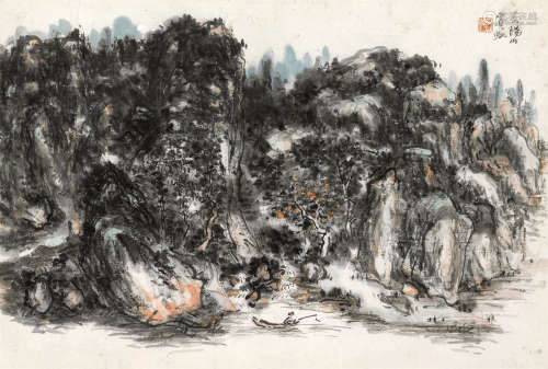 黄宾虹（1865～1955） 岳阳山 镜框 设色纸本