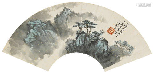 应野平（1910～1990） 山水 扇片 设色纸本