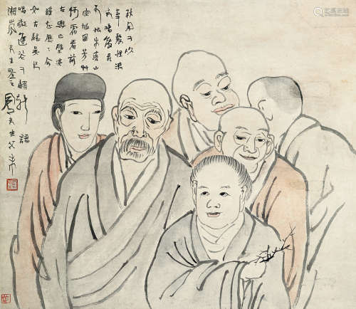 吕凤子（1886～1959） 说法图 屏轴 设色纸本