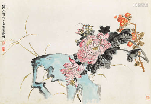 钱松嵒（1899～1985） 菊石图 立轴 设色纸本