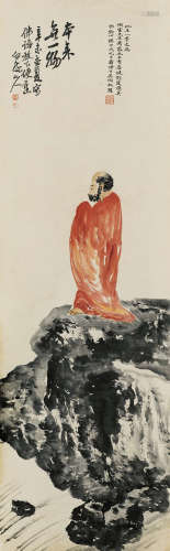 王震（1867～1938） 本来无一物 镜片 设色纸本